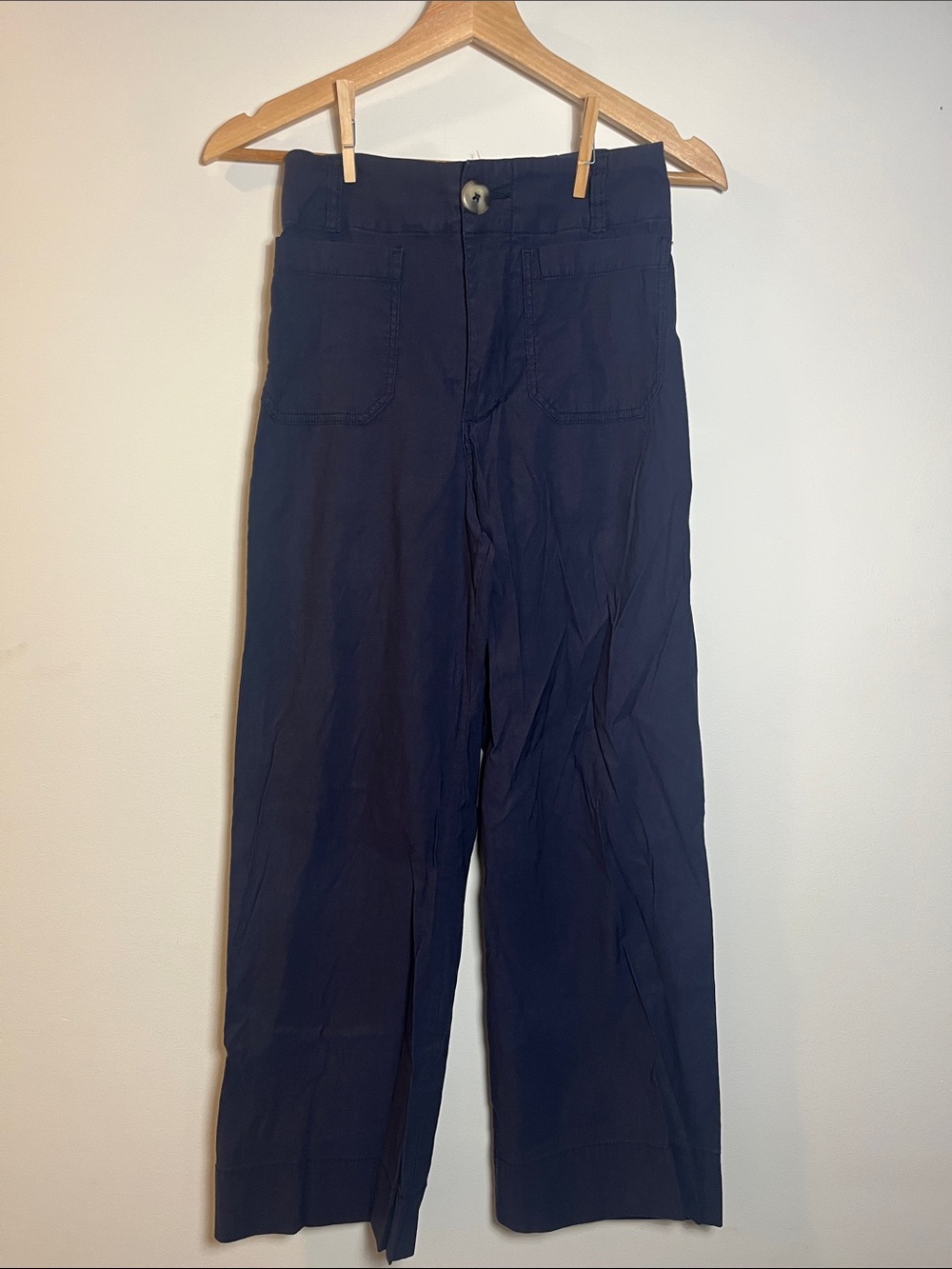 Anthropologie Navy Wide-Leg Chinos